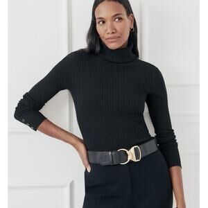 J. Mclaughlin Arlette Ribbed Black Turtleneck Sweater Size XL